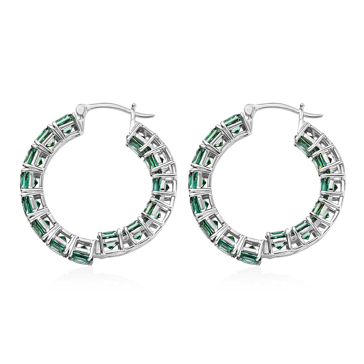 J Francis Embellished with Green Zirconia by Swarovski 37.75 ctw Hoop Earrings in Rhodium Over Sterling Silver image number 4