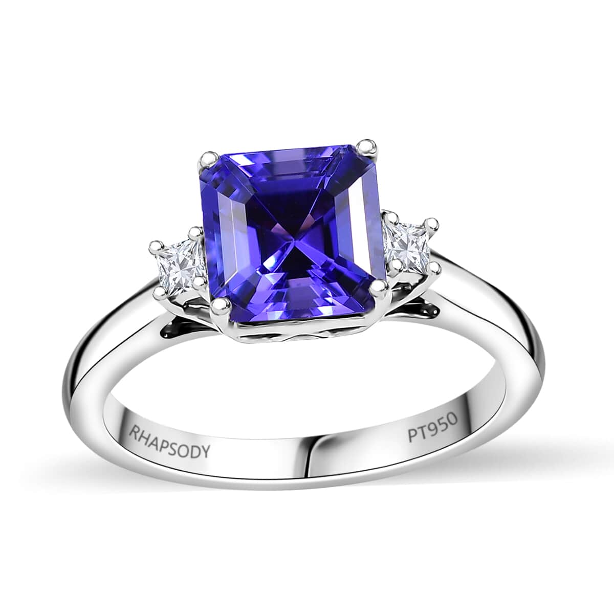 Doorbuster Certified & Appraised Rhapsody 950 Platinum Asscher Cut AAAA Tanzanite, Diamond (E-F, VS) Ring (Size 10.0) (4.88 g) 2.15 ctw image number 0