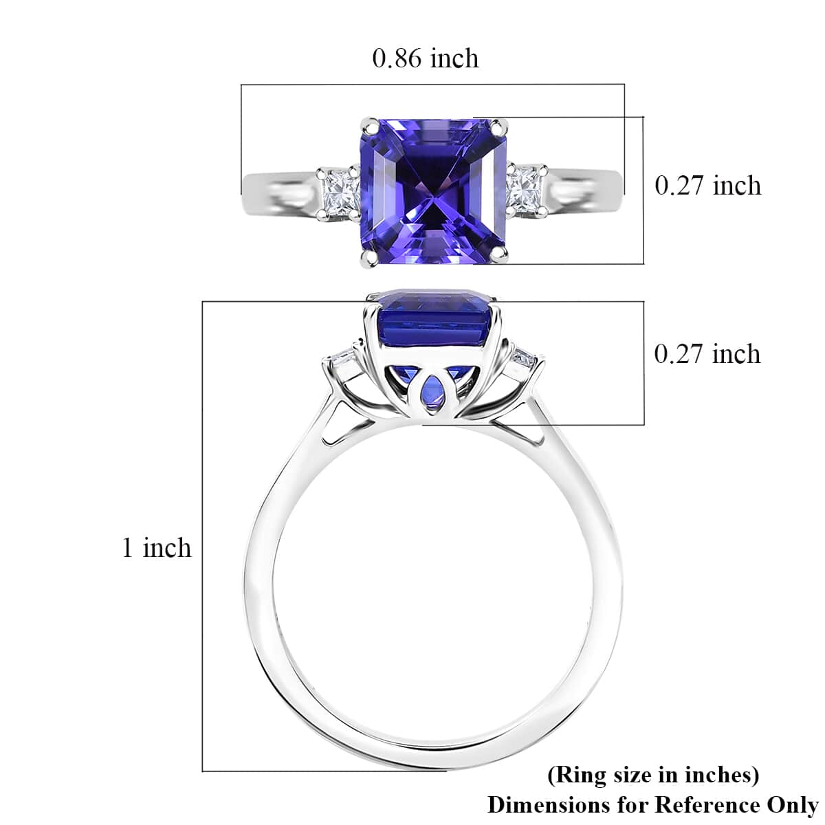 Doorbuster Certified & Appraised Rhapsody 950 Platinum Asscher Cut AAAA Tanzanite, Diamond (E-F, VS) Ring (Size 10.0) (4.88 g) 2.15 ctw image number 5