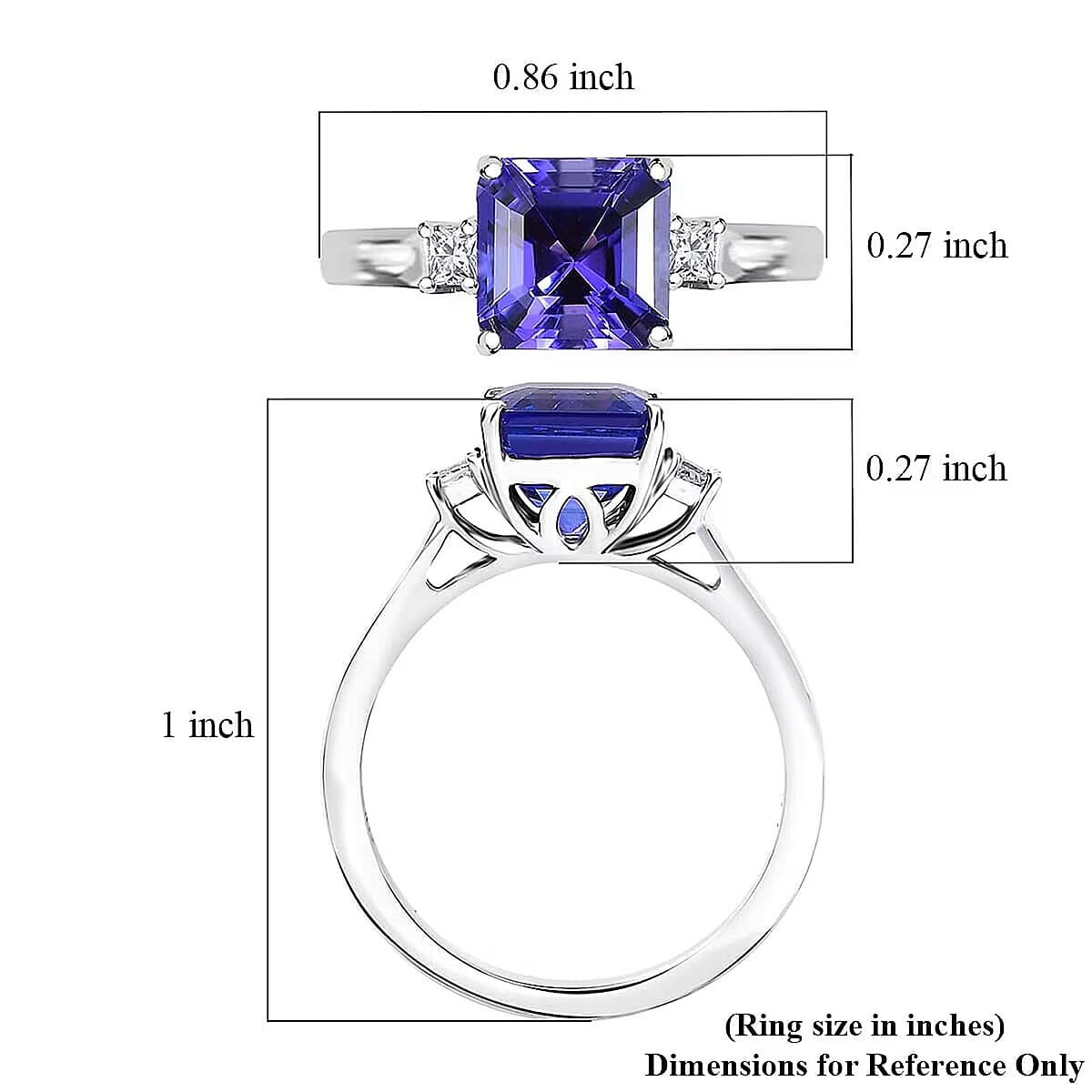 Certified & Appraised Rhapsody 950 Platinum Asscher Cut AAAA Tanzanite, Diamond (E-F, VS) Ring (Size 4.0) (4.88 g) 2.14 ctw image number 6