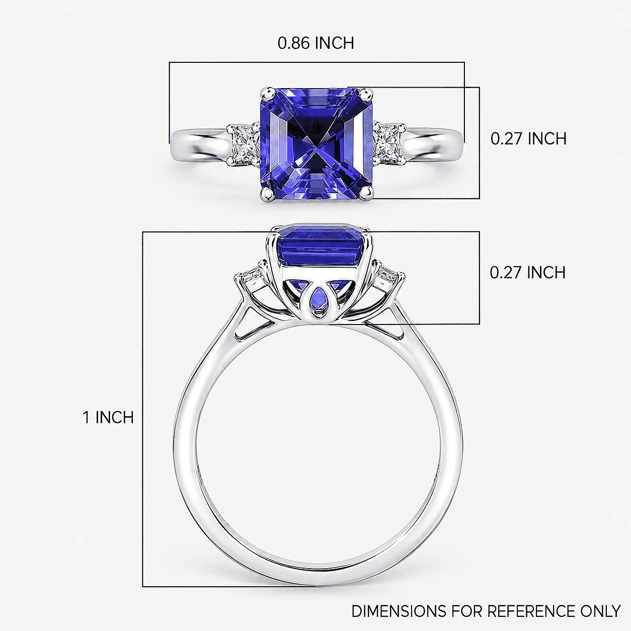 Certified & Appraised Rhapsody 950 Platinum Asscher Cut AAAA Tanzanite, Diamond (E-F, VS) Ring (Size 6.5) (4.88 g) 2.14 ctw