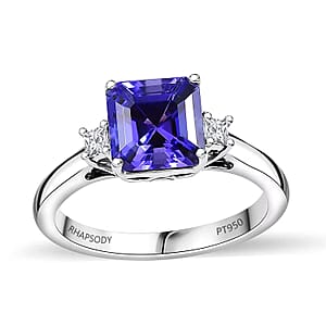 Certified & Appraised Rhapsody 950 Platinum Asscher Cut AAAA Tanzanite, Diamond (E-F, VS) Ring (Size 7.5) (4.88 g) 2.14 ctw