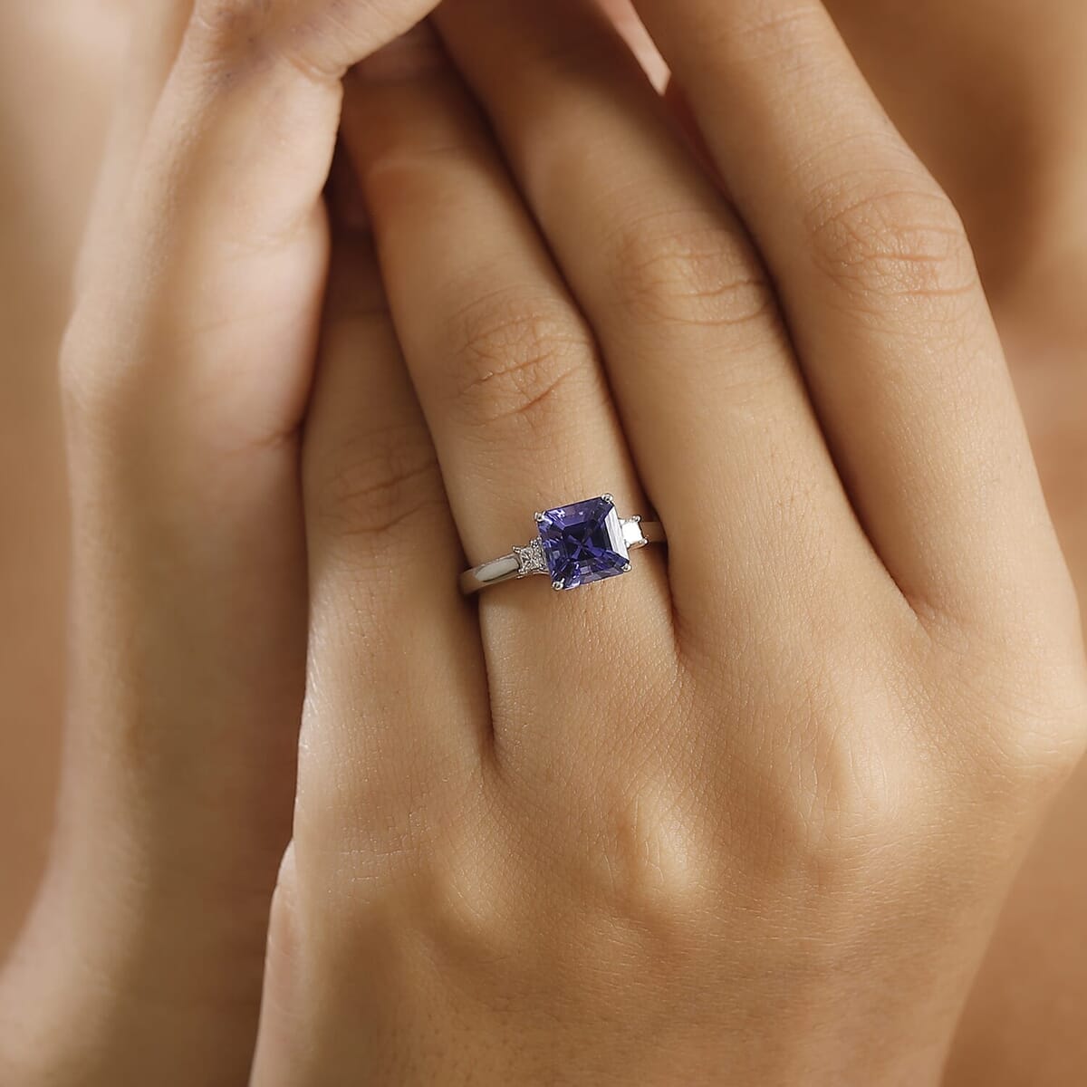 Doorbuster Certified & Appraised Rhapsody 950 Platinum Asscher Cut AAAA Tanzanite, Diamond (E-F, VS) Ring (Size 10.0) (4.88 g) 2.15 ctw image number 2