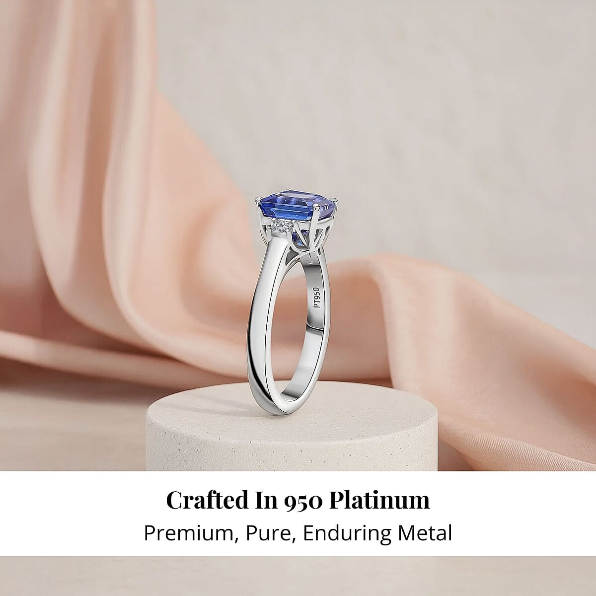 Certified & Appraised Rhapsody 950 Platinum Asscher Cut AAAA Tanzanite, Diamond (E-F, VS) Ring (Size 9.5) (4.88 g) 2.14 ctw image number 2