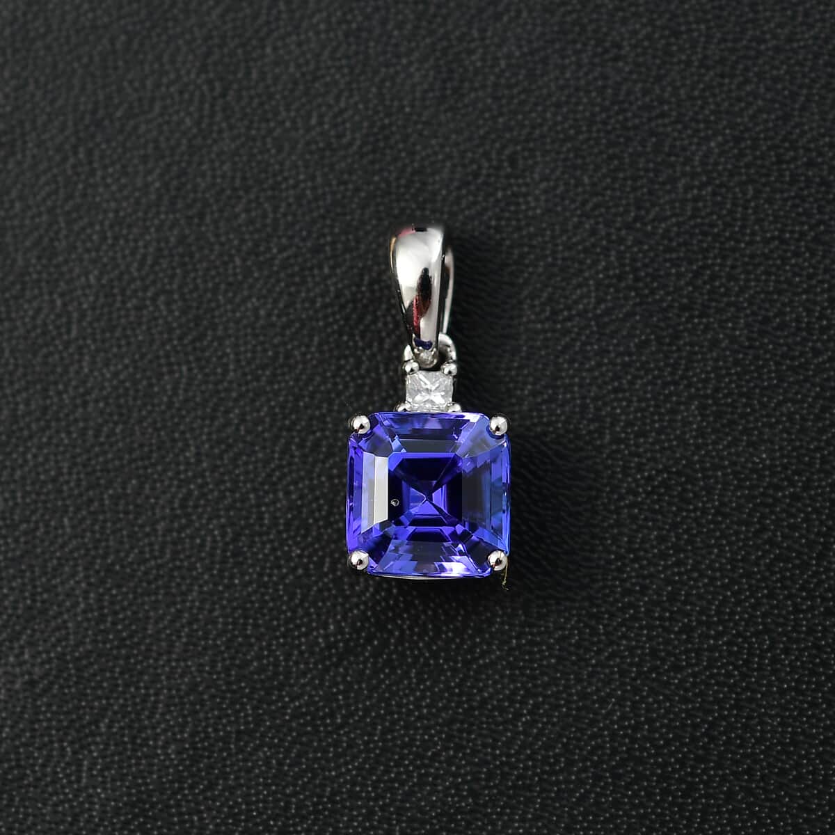 Doorbuster Certified & Appraised Rhapsody Asscher Cut AAAA Tanzanite and E-F VS Diamond 2.00 ctw Pendant in 950 Platinum  image number 1