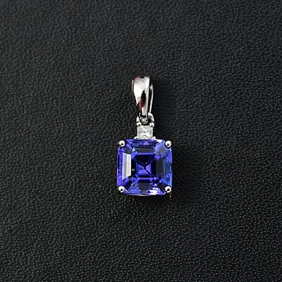 Certified & Appraised Rhapsody Asscher Cut AAAA Tanzanite and E-F VS Diamond 2.00 ctw Pendant without Chain in 950 Platinum