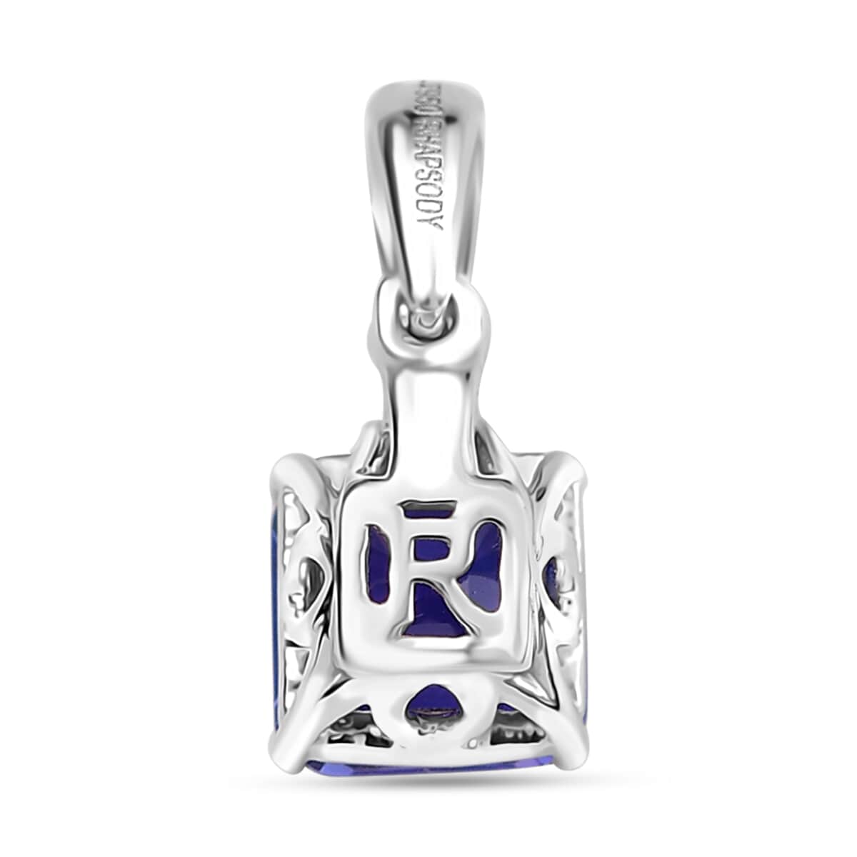 Doorbuster Certified & Appraised Rhapsody Asscher Cut AAAA Tanzanite and E-F VS Diamond 2.00 ctw Pendant in 950 Platinum  image number 4