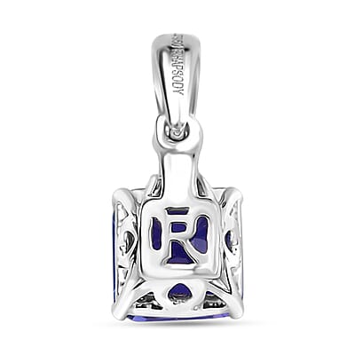 Certified & Appraised Rhapsody Asscher Cut AAAA Tanzanite and E-F VS Diamond 2.00 ctw Pendant without Chain in 950 Platinum