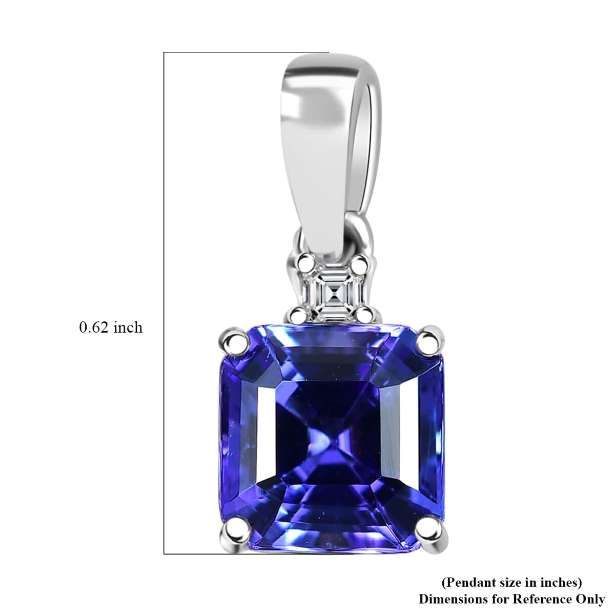 Doorbuster Certified & Appraised Rhapsody Asscher Cut AAAA Tanzanite and E-F VS Diamond 2.00 ctw Pendant in 950 Platinum  image number 5