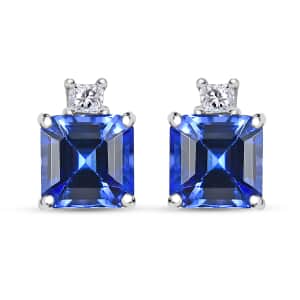 Doorbuster Certified & Appraised Rhapsody Asscher Cut AAAA Tanzanite and E-F VS Diamond 2.69 ctw Earrings in 950 Platinum