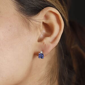Certified & Appraised Rhapsody Asscher Cut AAAA Tanzanite and E-F VS Diamond 2.69 ctw Earrings in 950 Platinum