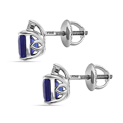 Certified & Appraised Rhapsody Asscher Cut AAAA Tanzanite and E-F VS Diamond 2.69 ctw Earrings in 950 Platinum