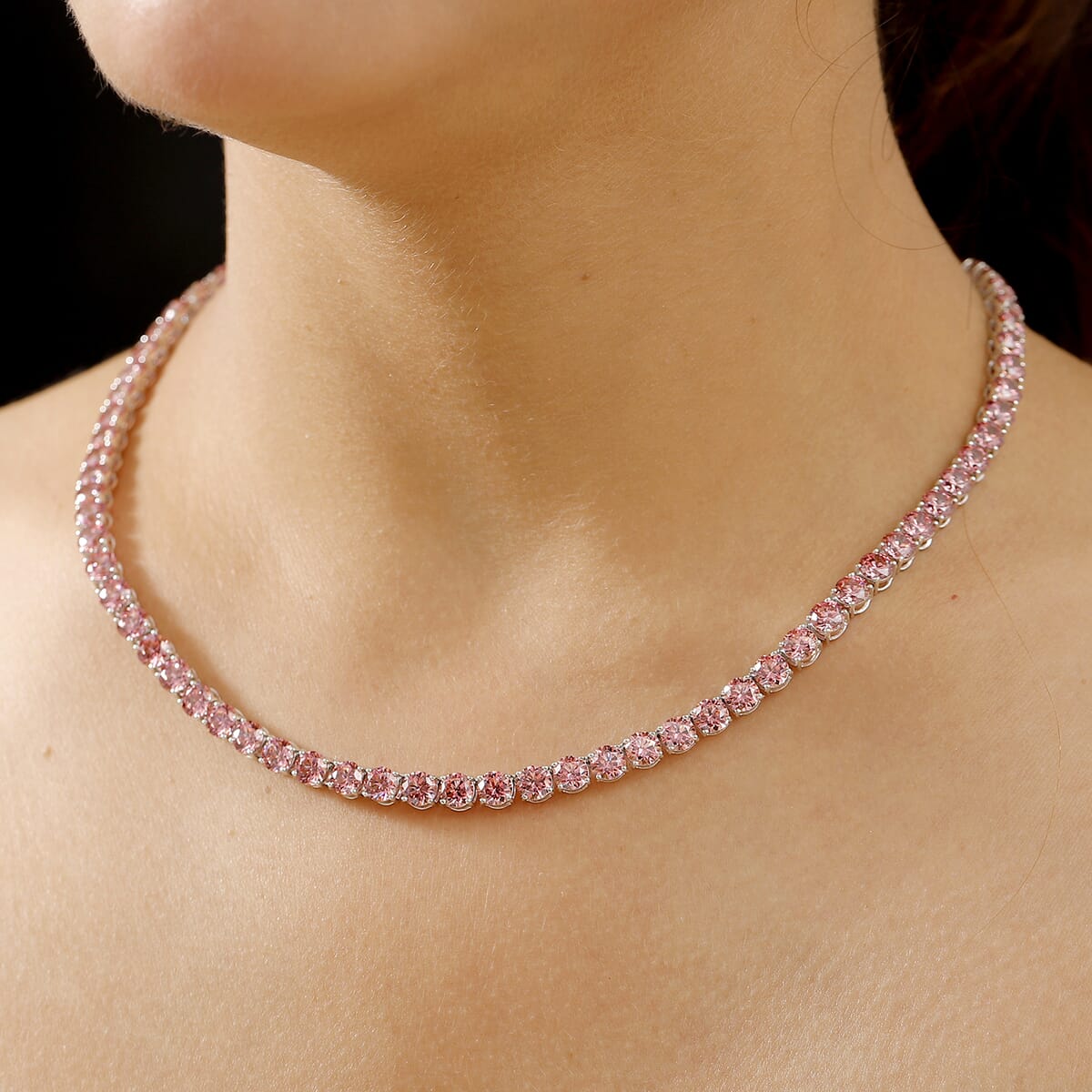 J Francis Embellished with Pink Zirconia by Swarovski 75.10 ctw Celestial Radiance Necklace in Rhodium Over Sterling Silver 18 Inches image number 2