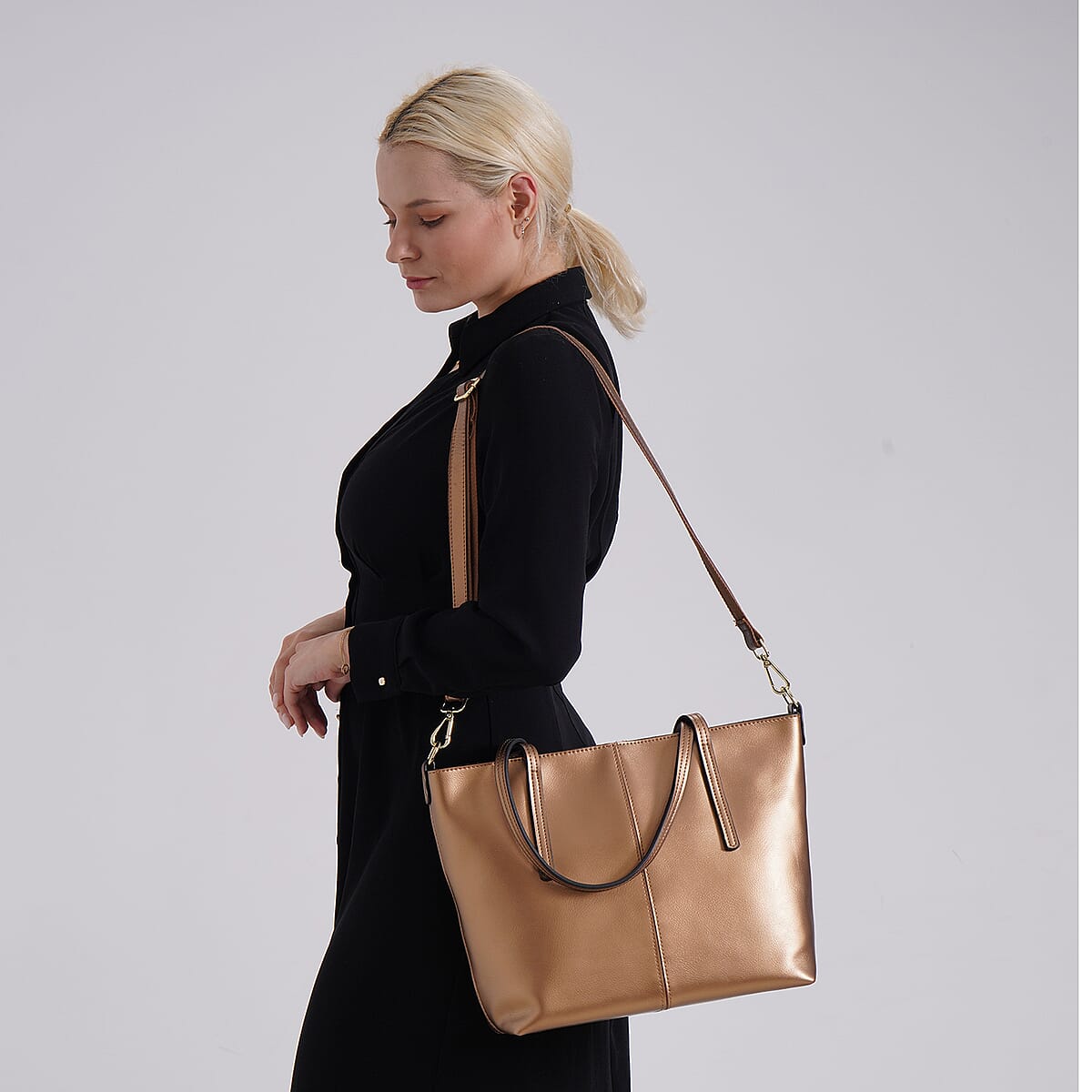 Closeout Deal Golden Genuine Leather Tote Bag image number 1