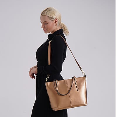 Closeout Deal Golden Genuine Leather Tote Bag