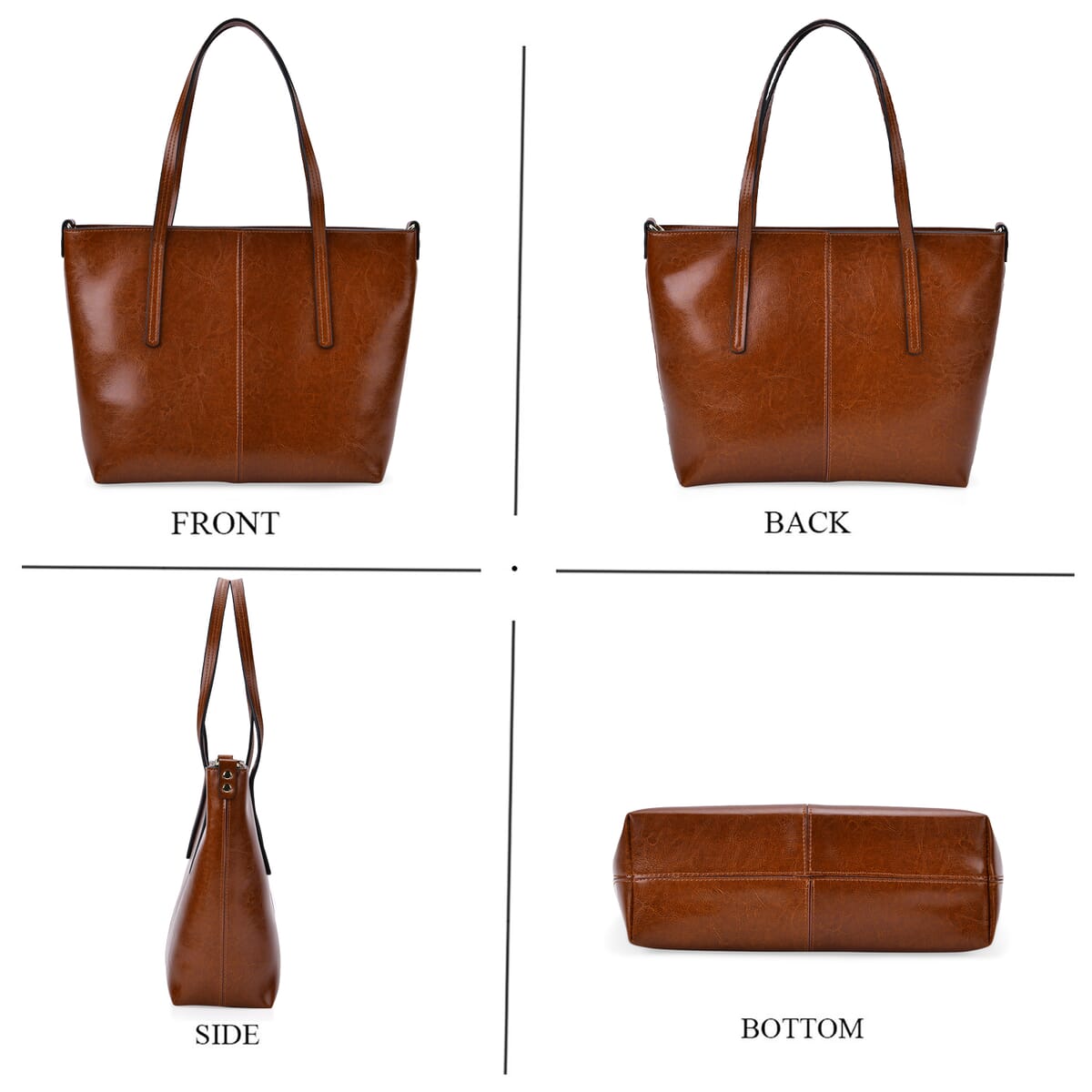 Closeout Deal Tan Genuine Leather Tote Bag image number 3