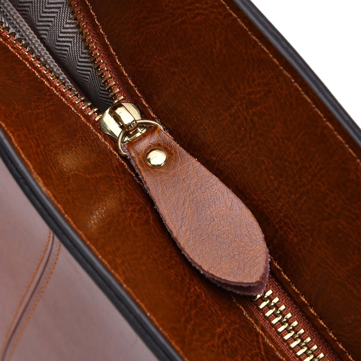 Closeout Deal Tan Genuine Leather Tote Bag image number 5