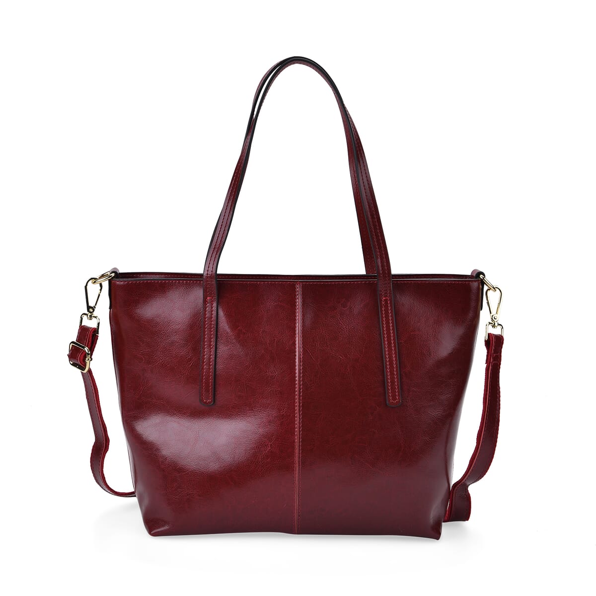 Closeout Deal Burgundy Genuine Leather Tote Bag image number 0