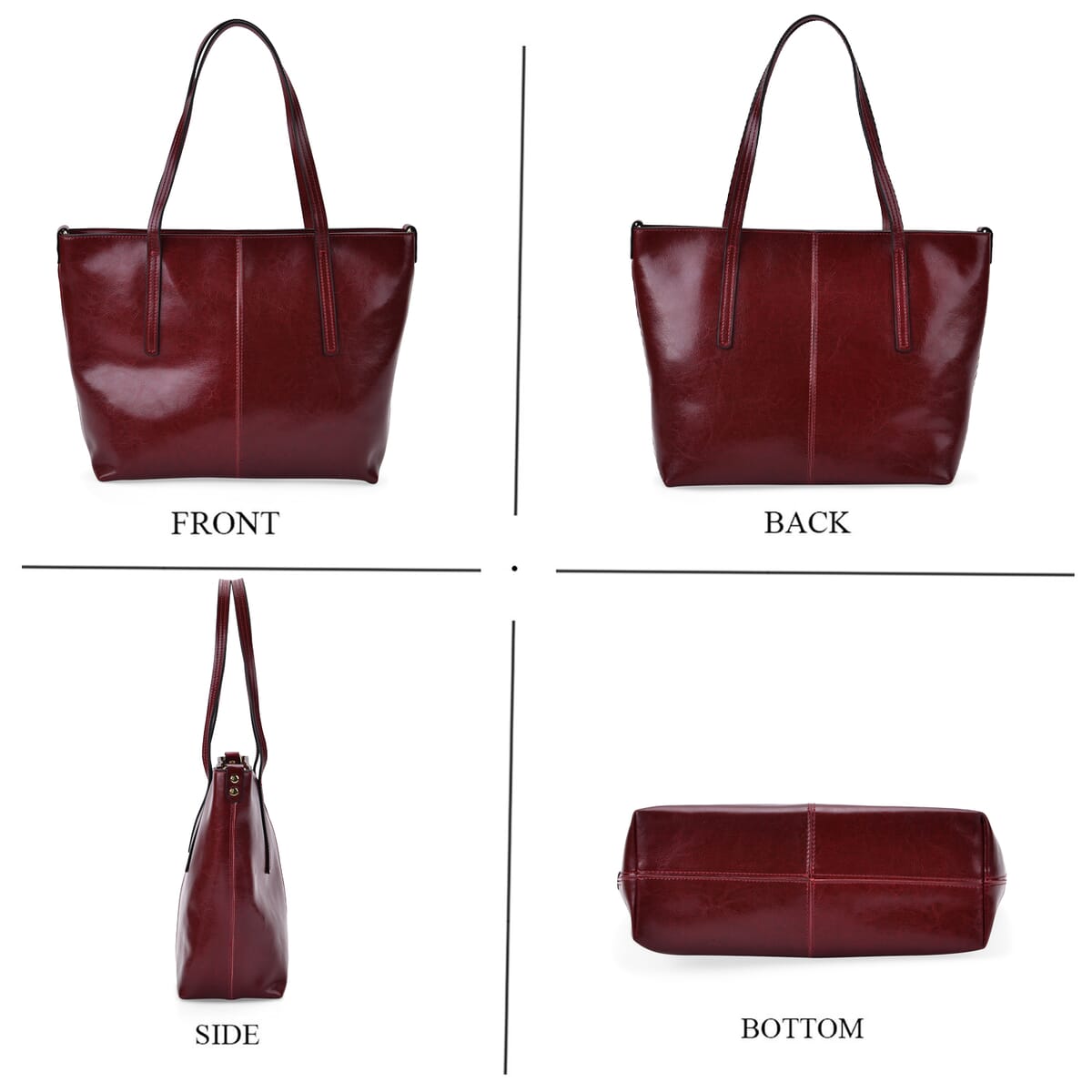 Closeout Deal Burgundy Genuine Leather Tote Bag image number 3