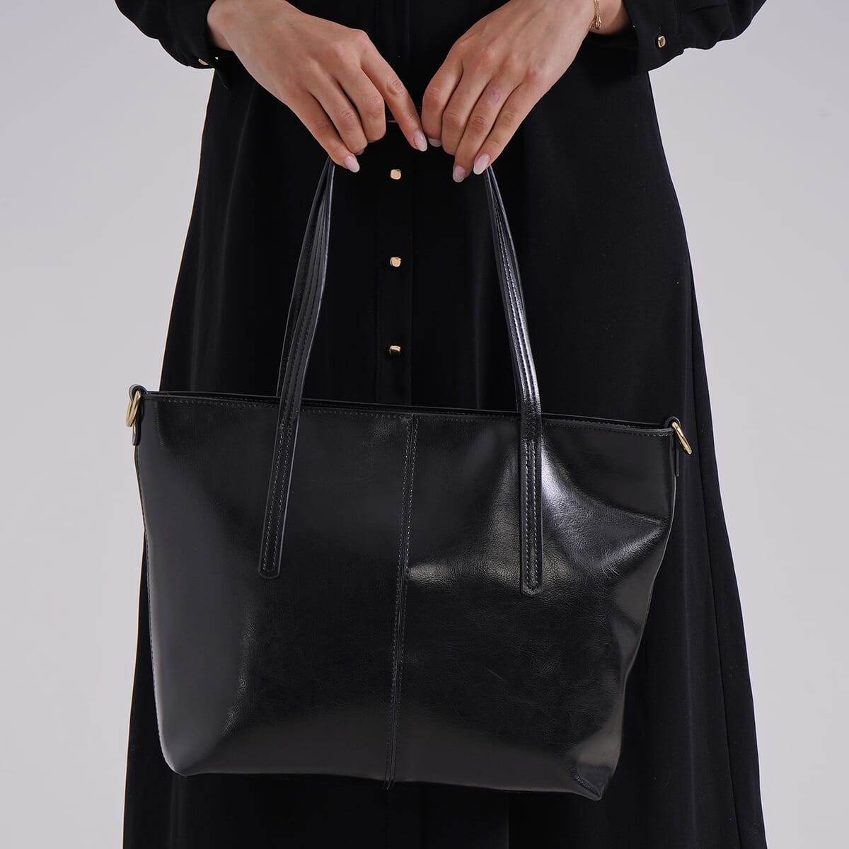 Closeout Deal Black Genuine Leather Tote Bag image number 2