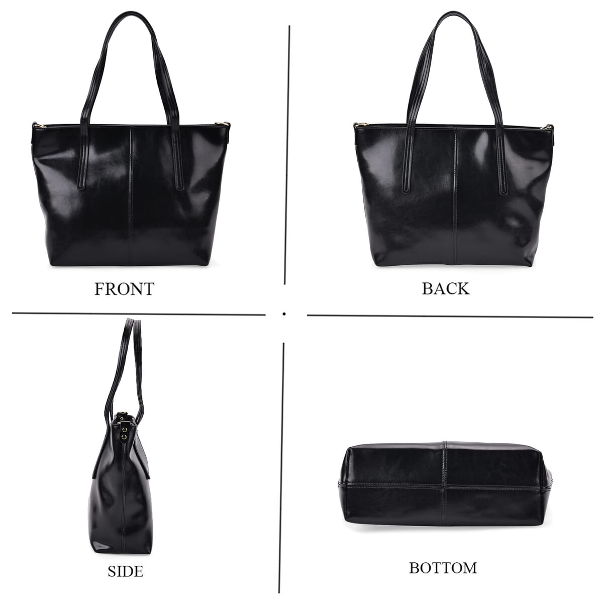 Closeout Deal Black Genuine Leather Tote Bag image number 3