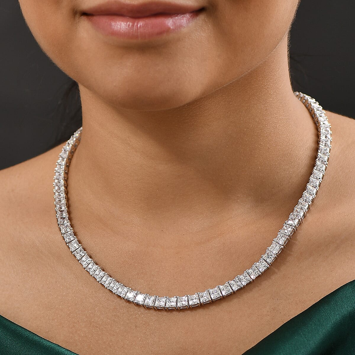 J Francis Embellished with Zirconia by Swarovski 87.90 ctw Necklace 18 Inches in Rhodium Over Sterling Silver image number 2