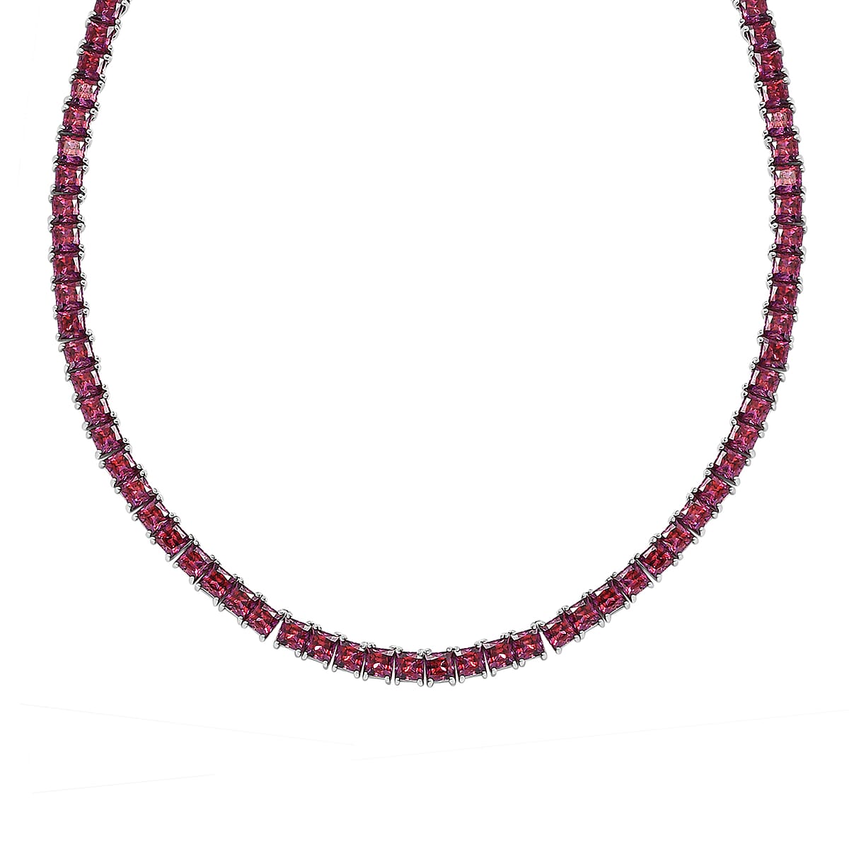 J Francis Embellished with Dark Red Zirconia by Swarovski 98.00 ctw Iconic Tennis Necklace 18 Inches in Rhodium Over Sterling Silver image number 0