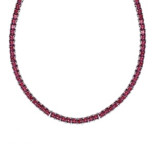 J Francis Embellished with Dark Red Zirconia by Swarovski 98.00 ctw Iconic Tennis Necklace 18 Inches in Rhodium Over Sterling Silver
