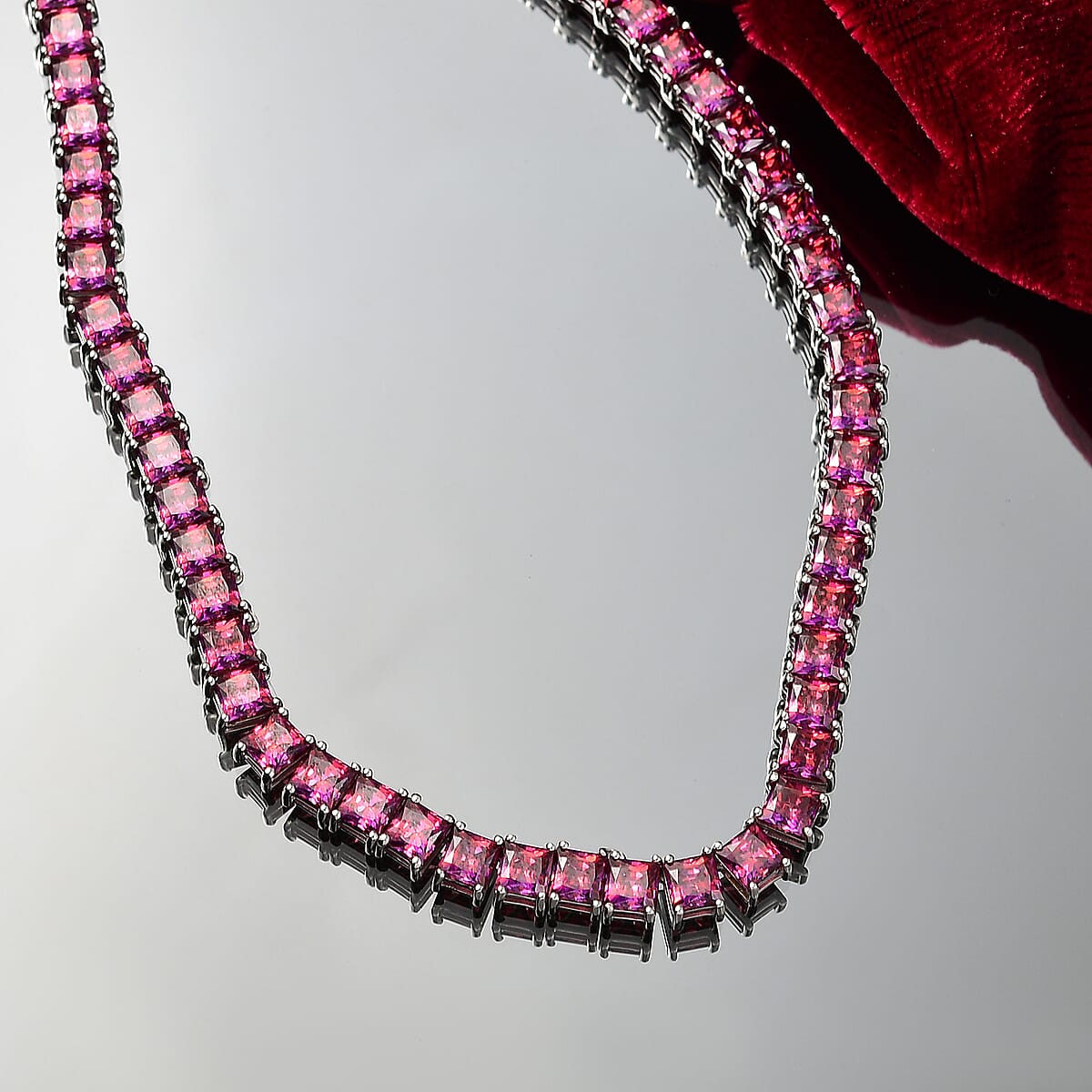 J Francis Embellished with Dark Red Zirconia by Swarovski 98.00 ctw Iconic Tennis Necklace 18 Inches in Rhodium Over Sterling Silver image number 1