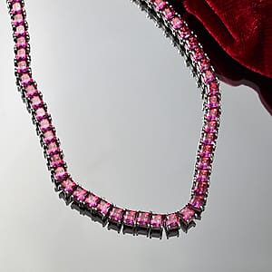 J Francis Embellished with Dark Red Zirconia by Swarovski 98.00 ctw Iconic Tennis Necklace 18 Inches in Rhodium Over Sterling Silver