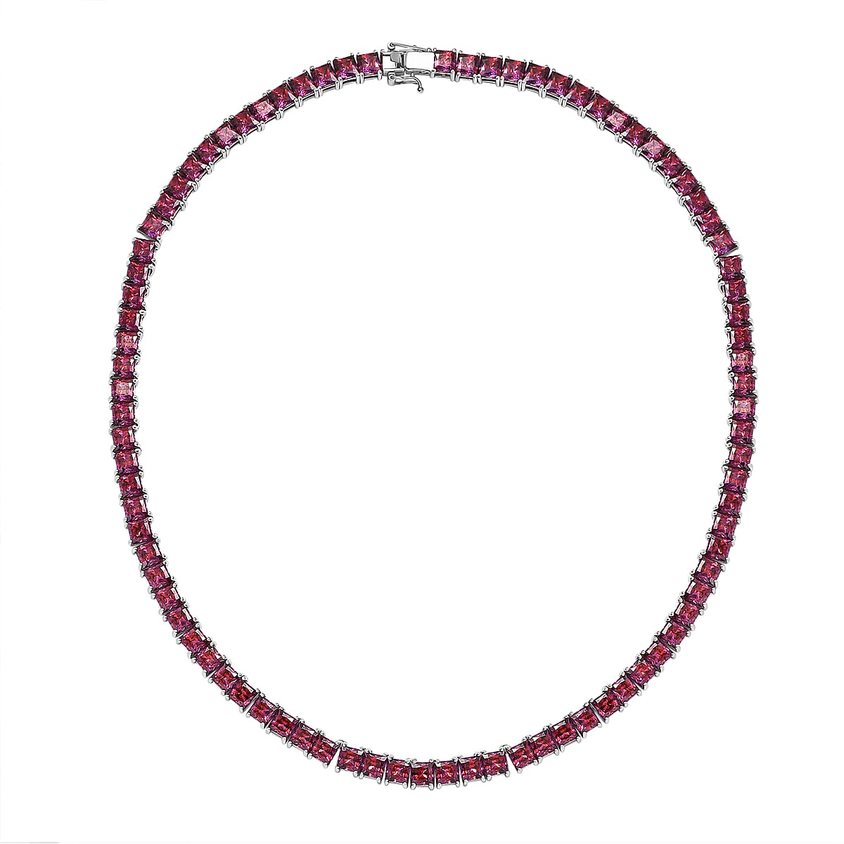 J Francis Embellished with Dark Red Zirconia by Swarovski 98.00 ctw Iconic Tennis Necklace 18 Inches in Rhodium Over Sterling Silver image number 3