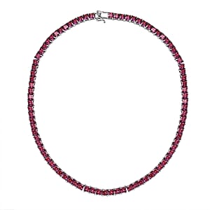 J Francis Embellished with Dark Red Zirconia by Swarovski 98.00 ctw Iconic Tennis Necklace 18 Inches in Rhodium Over Sterling Silver
