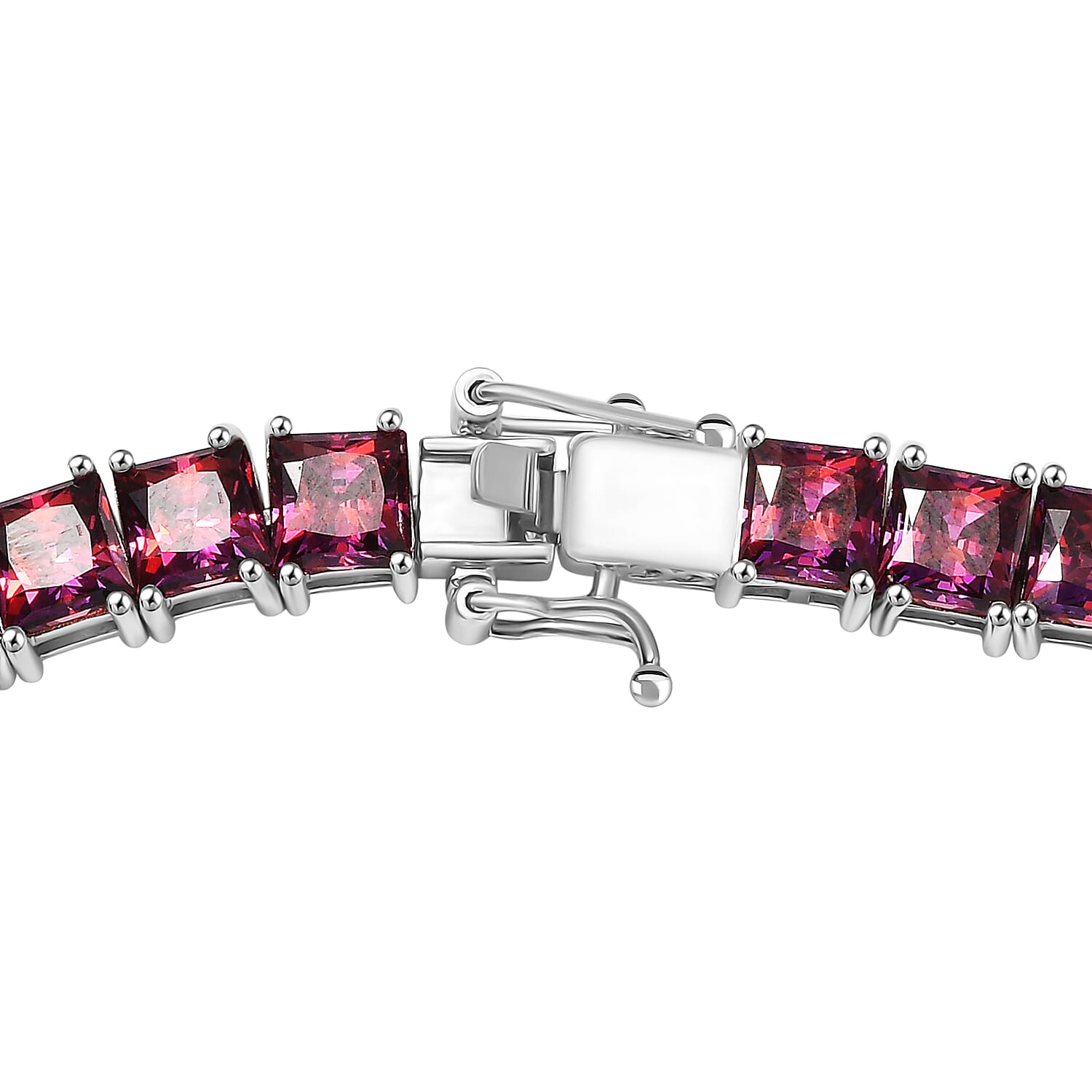 J Francis Embellished with Dark Red Zirconia by Swarovski 98.00 ctw Iconic Tennis Necklace 18 Inches in Rhodium Over Sterling Silver