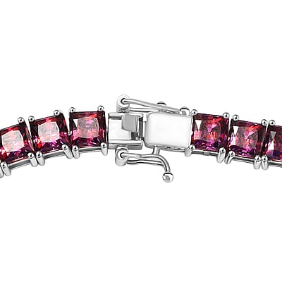 J Francis Embellished with Dark Red Zirconia by Swarovski 98.00 ctw Iconic Tennis Necklace 18 Inches in Rhodium Over Sterling Silver