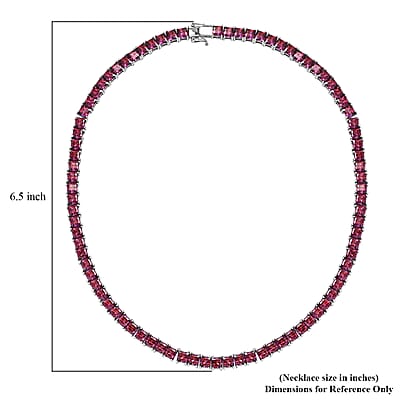 J Francis Embellished with Dark Red Zirconia by Swarovski 98.00 ctw Iconic Tennis Necklace 18 Inches in Rhodium Over Sterling Silver