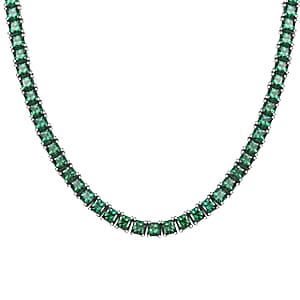 J Francis Embellished with Green Zirconia by Swarovski 56.90 ctw Iconic Tennis Necklace 18 Inches in Rhodium Over Sterling Silver