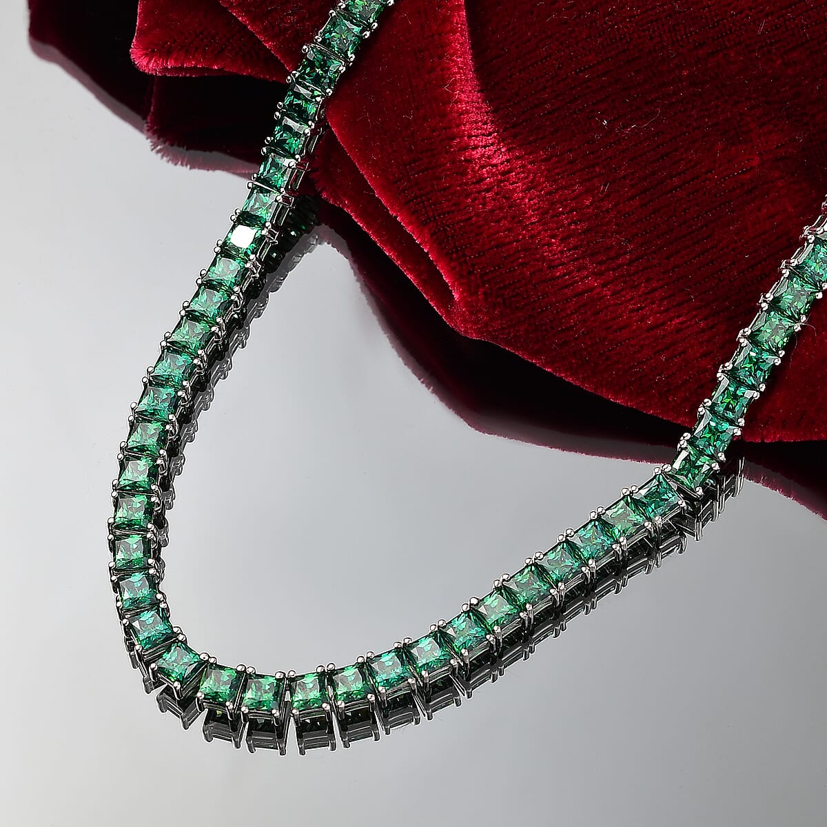 J Francis Embellished with Green Zirconia by Swarovski 56.90 ctw Iconic Tennis Necklace 18 Inches in Rhodium Over Sterling Silver image number 1