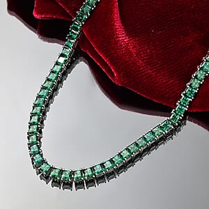 J Francis Embellished with Green Zirconia by Swarovski 56.90 ctw Iconic Tennis Necklace 18 Inches in Rhodium Over Sterling Silver