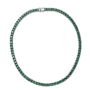 J Francis Embellished with Green Zirconia by Swarovski 56.90 ctw Iconic Tennis Necklace 18 Inches in Rhodium Over Sterling Silver