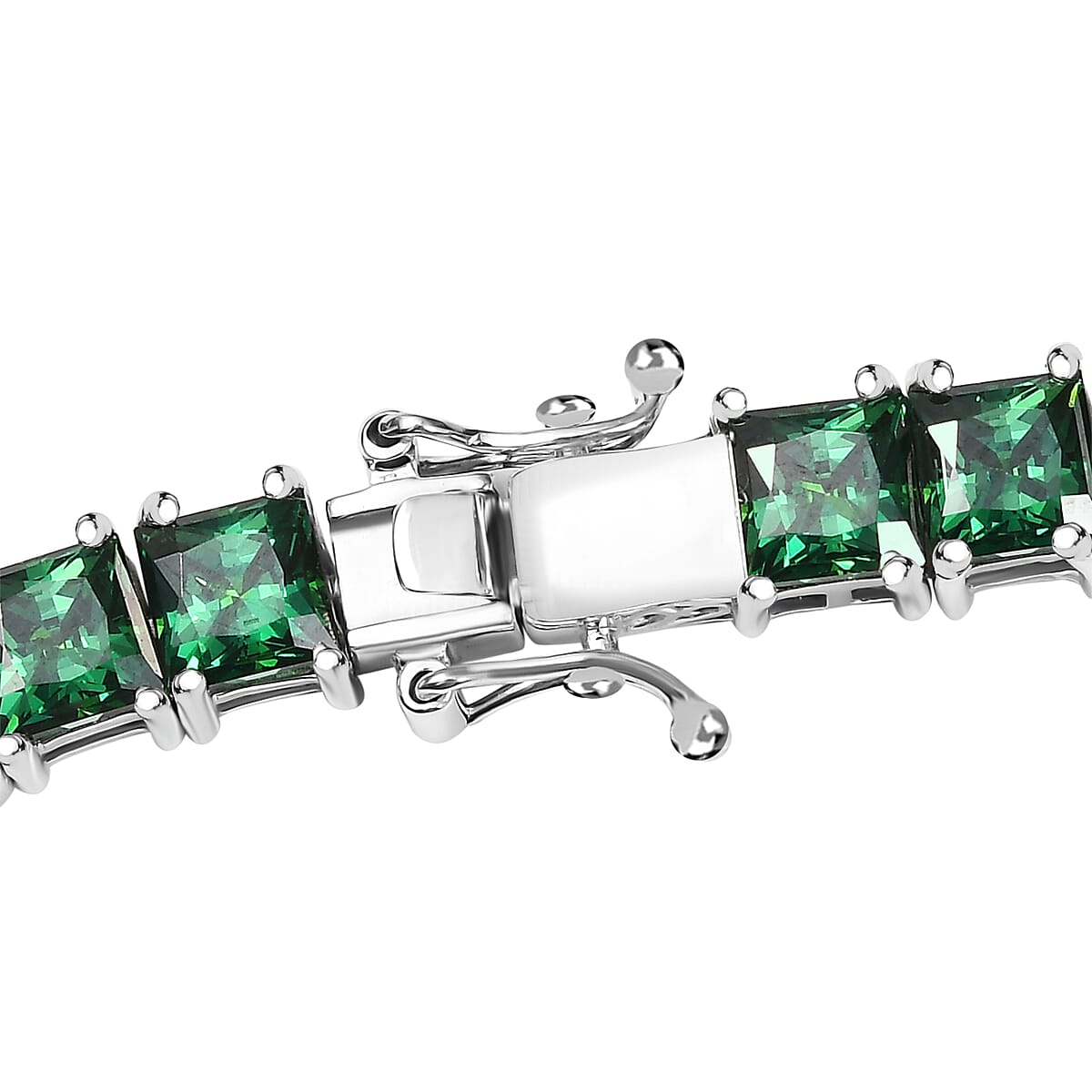 J Francis Embellished with Green Zirconia by Swarovski 56.90 ctw Iconic Tennis Necklace 18 Inches in Rhodium Over Sterling Silver image number 4