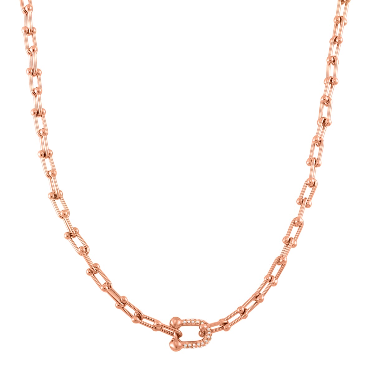 White Austrian Crystal U Link Horseshoe Necklace 18-20 Inches in ION Plated RG Stainless Steel image number 0