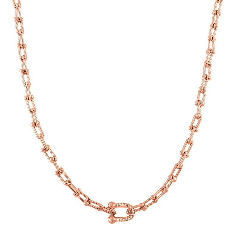 White Austrian Crystal U Link Horseshoe Necklace 18-20 Inches in ION Plated RG Stainless Steel