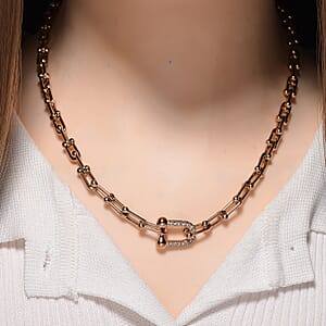 White Austrian Crystal U Link Horseshoe Necklace 18-20 Inches in ION Plated RG Stainless Steel