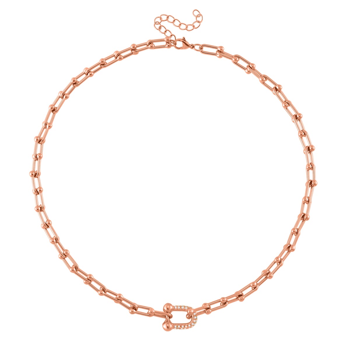 White Austrian Crystal U Link Horseshoe Necklace 18-20 Inches in ION Plated RG Stainless Steel image number 2
