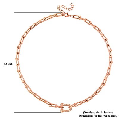 White Austrian Crystal U Link Horseshoe Necklace 18-20 Inches in ION Plated RG Stainless Steel