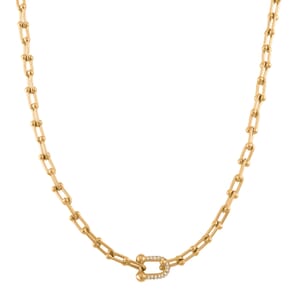 White Austrian Crystal U Link Horseshoe Necklace 18-20 Inches in ION Plated YG Stainless Steel