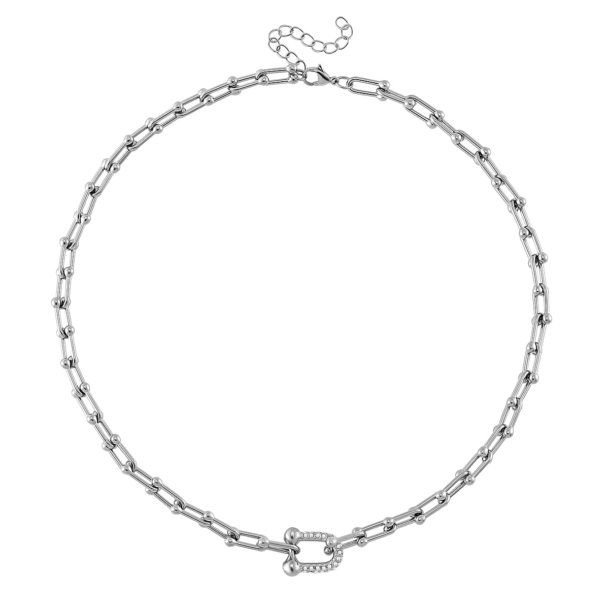 White Austrian Crystal U Link Horseshoe Necklace 18-20 Inches in Stainless Steel image number 2
