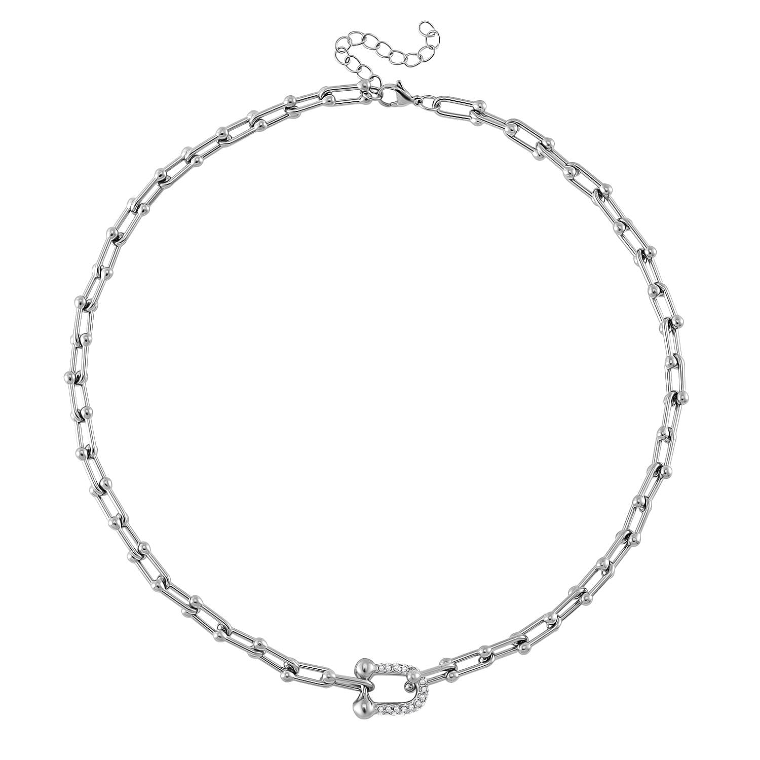 White Austrian Crystal U Link Horseshoe Necklace 18-20 Inches in Stainless Steel