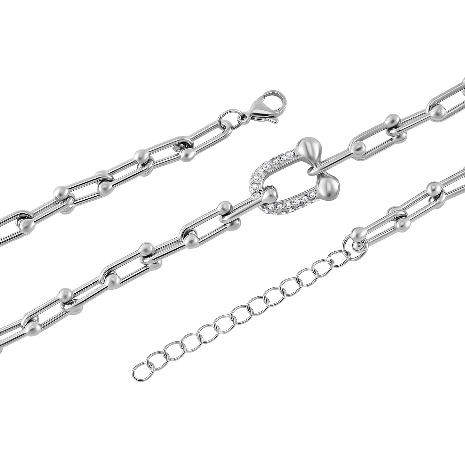 White Austrian Crystal U Link Horseshoe Necklace 18-20 Inches in Stainless Steel