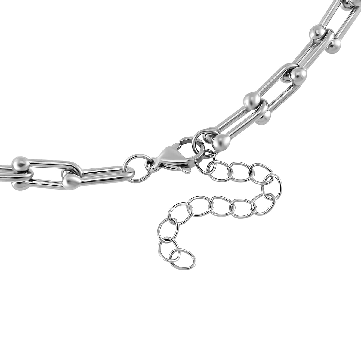 White Austrian Crystal U Link Horseshoe Necklace 18-20 Inches in Stainless Steel image number 4